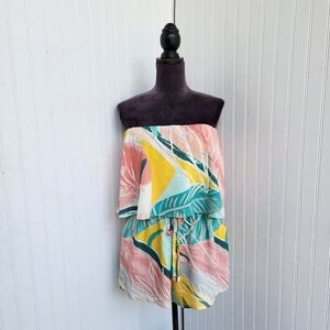 Shore Women’s Tropical Layred Romper Pockets Rayon Drawstring Shell Sz M